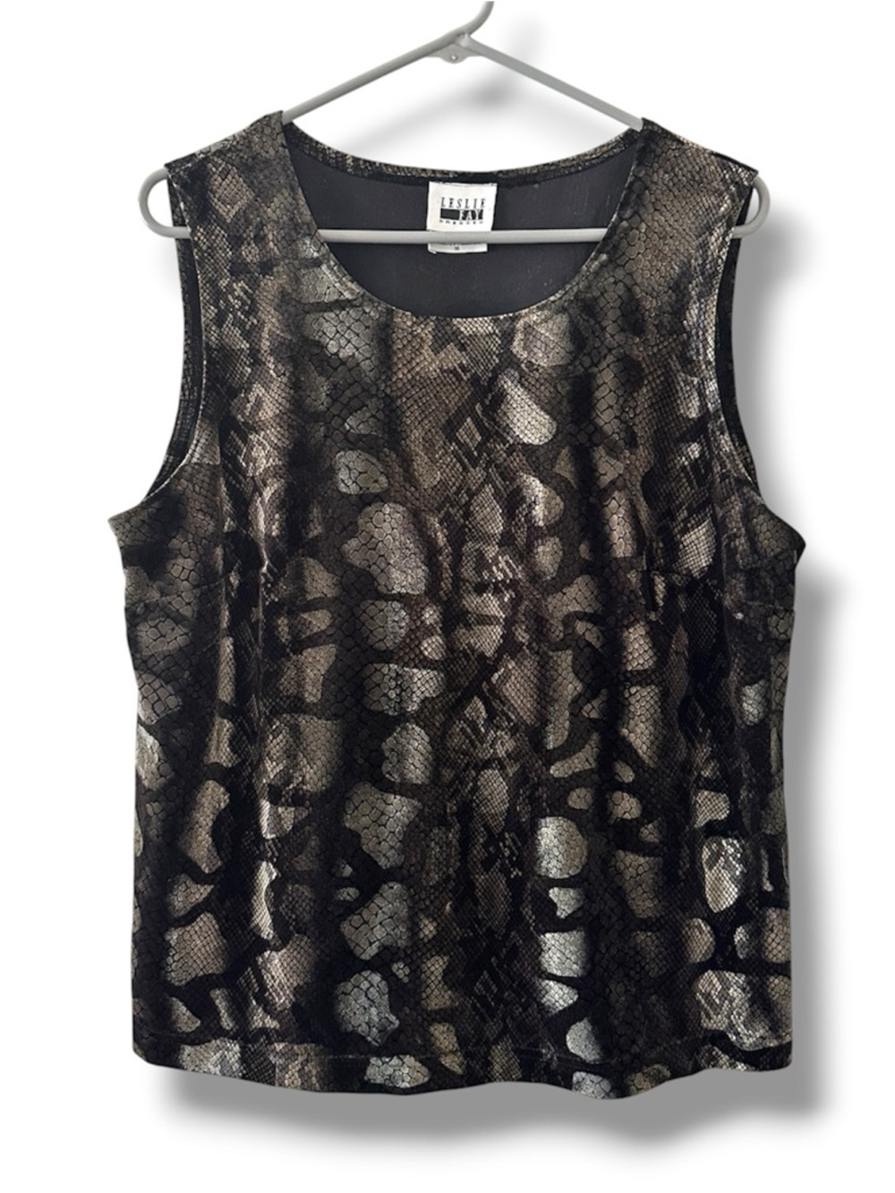 Vintage 70s/80s Leslie Fay Velvet Snake Print Sleeveless Top Women’s Size 16